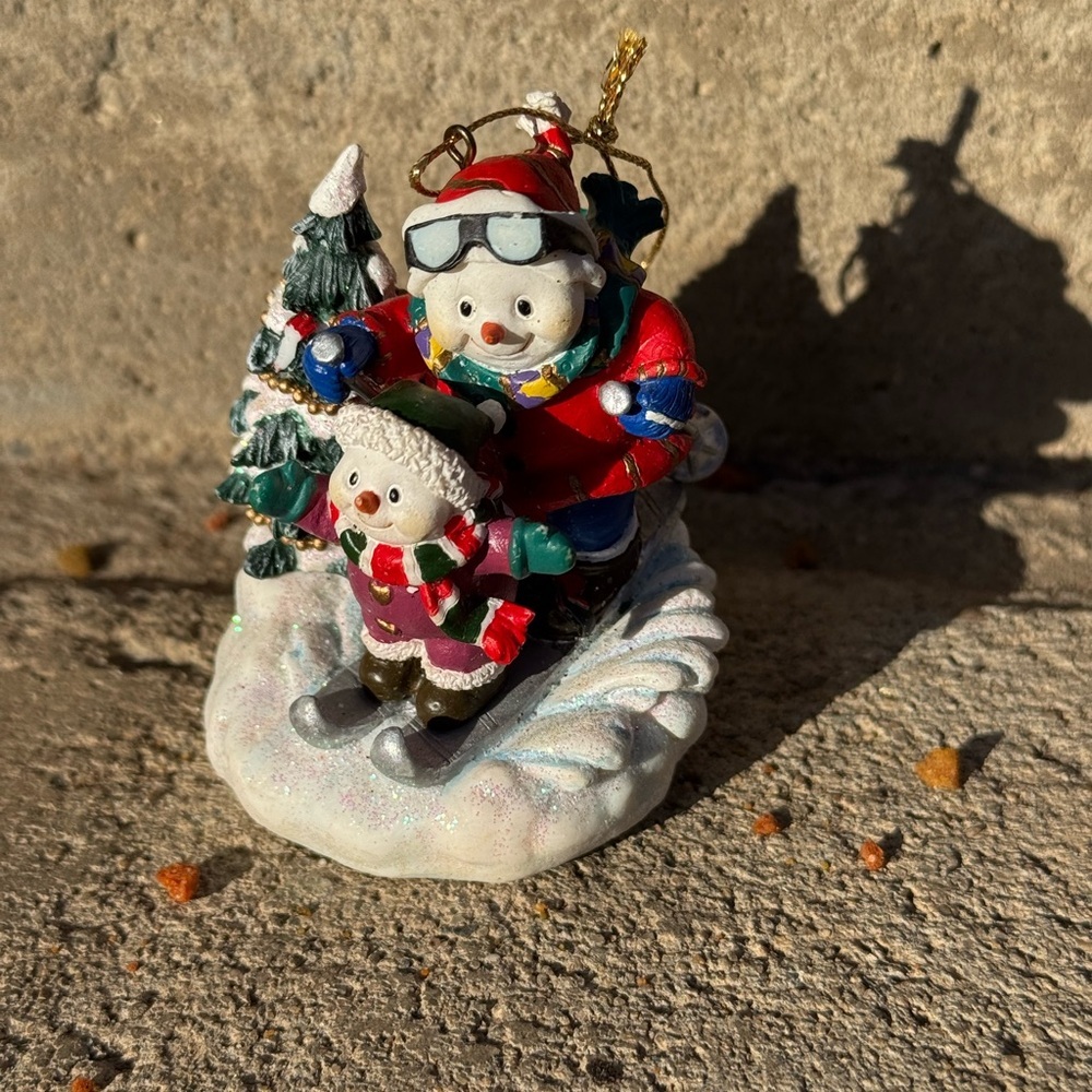 Festive Snowman Skiing Ornament - Multicolor